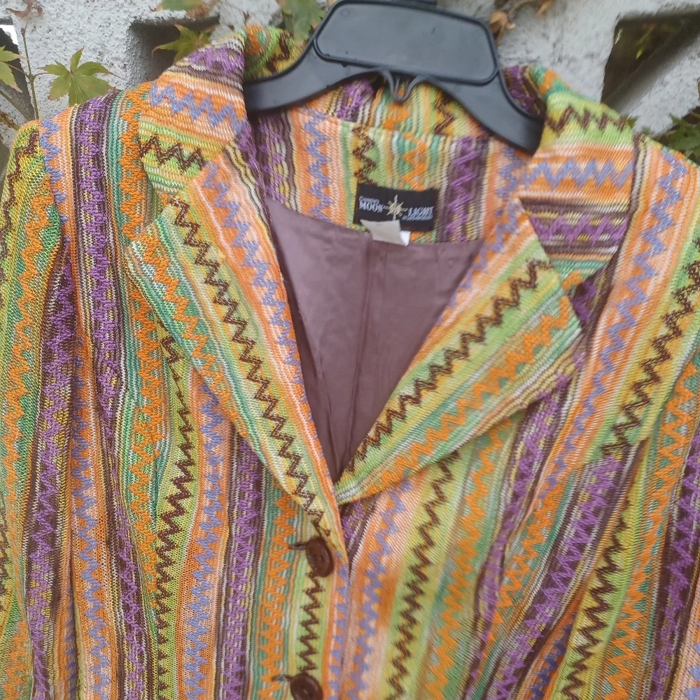 Connie's Moonlight multi-colored zigzaged stripe coat size M. - Picture 2 of 4